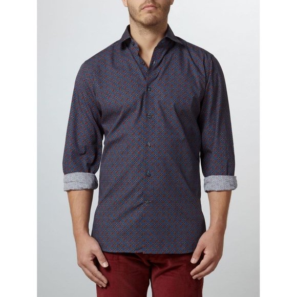 DUCHAMP LONDON Tailored Fit FOULARD Print DRESS SHIRT Woven in Italy 16 1/2 - Picture 1 of 3